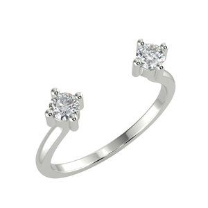 Two-Stone Stackable Diamond Open Ring Solid 14K White Gold Round Cut 0.23 TCW